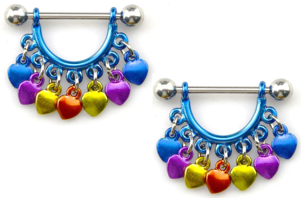 Nipple Ring Bars Rainbow Heart Body Jewelry Pair 14 gauge Body Piercing