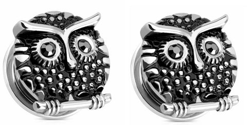 Earrings Rings Owl with Gemmed  316L Surgical Steel Screw Fit Plug 0g