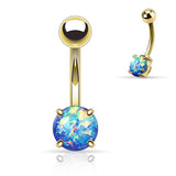 Belly Button Ring Navel Lab Opal Glitter Prong Gold IP 316L Surgical Steel