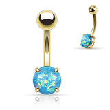 Belly Button Ring Navel Lab Opal Glitter Prong Gold IP 316L Surgical Steel