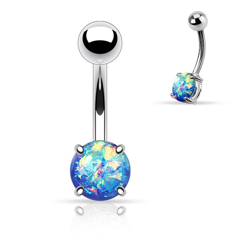 Belly Button Ring Navel Lab Opal Glitter Prong 316L Surgical Steel