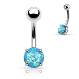 Belly Button Ring Navel Lab Opal Glitter Prong 316L Surgical Steel