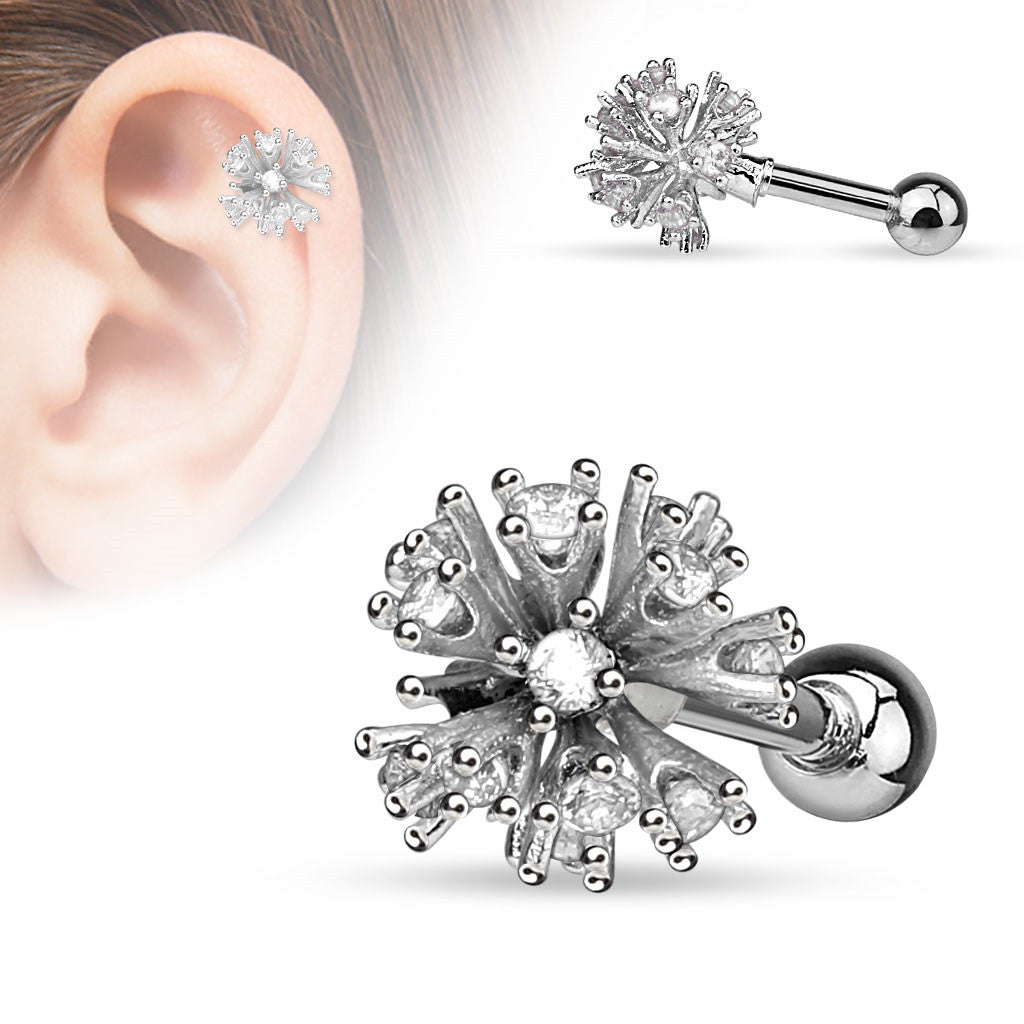Tragus Barbell Multi CZ Set Ball 316L Surgical Steel Cartilage/Tragus Barbell 16g