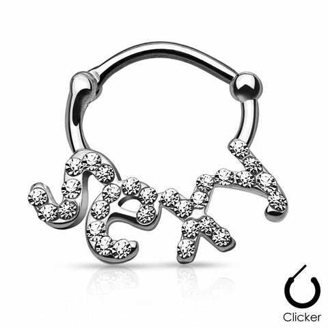 Crystal Paved ''SEXY'' 316L Surgical Steel Round Septum Clicker