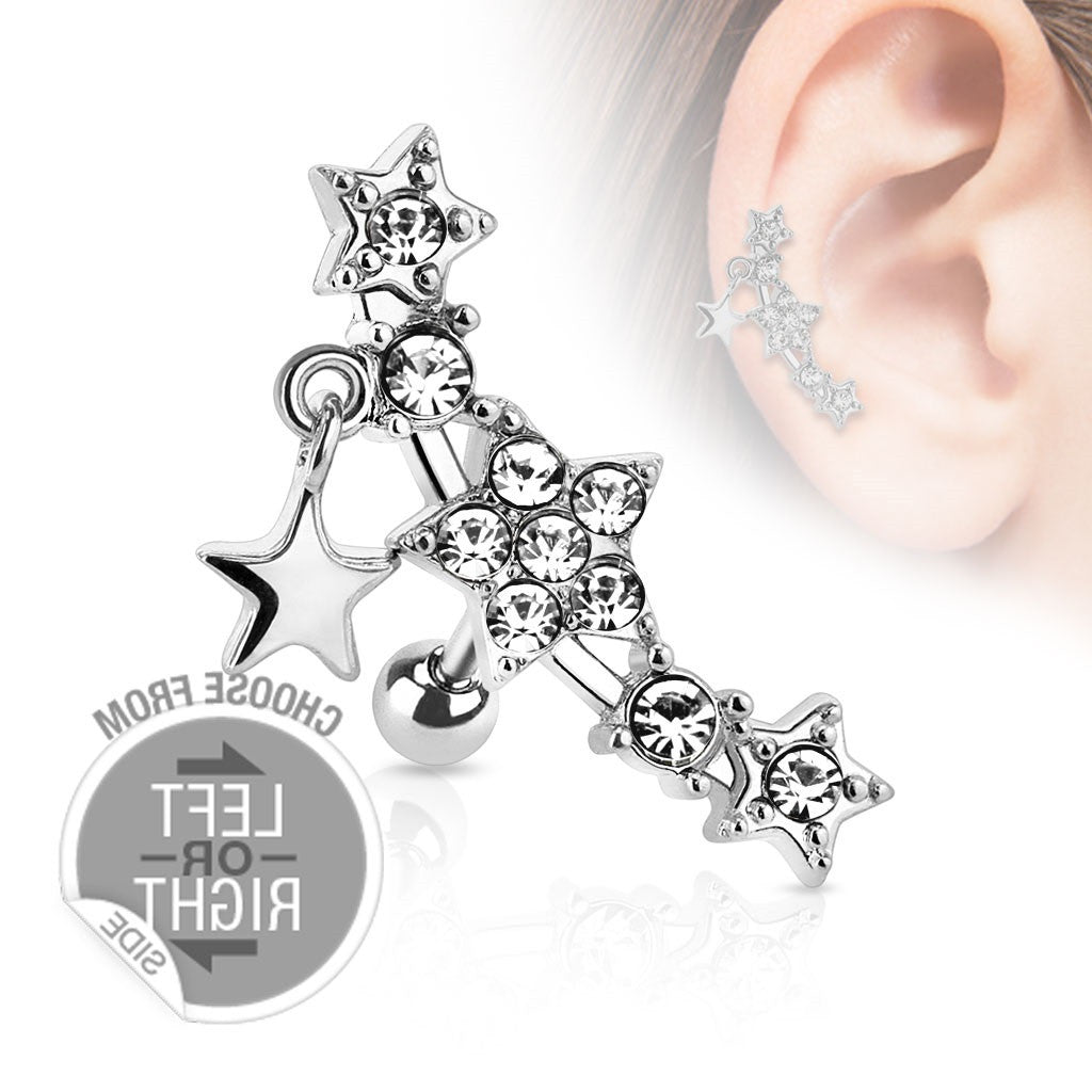 Tragus Barbell Stars Star Dangle 316L Surgical Steel Cartilage  16g right