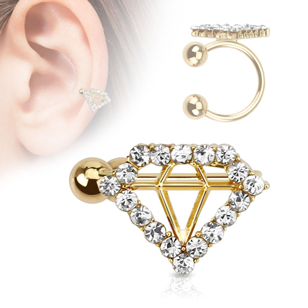 Earring Style Paved Gem Gold IP Brass Non-Piercing Ear Cuff