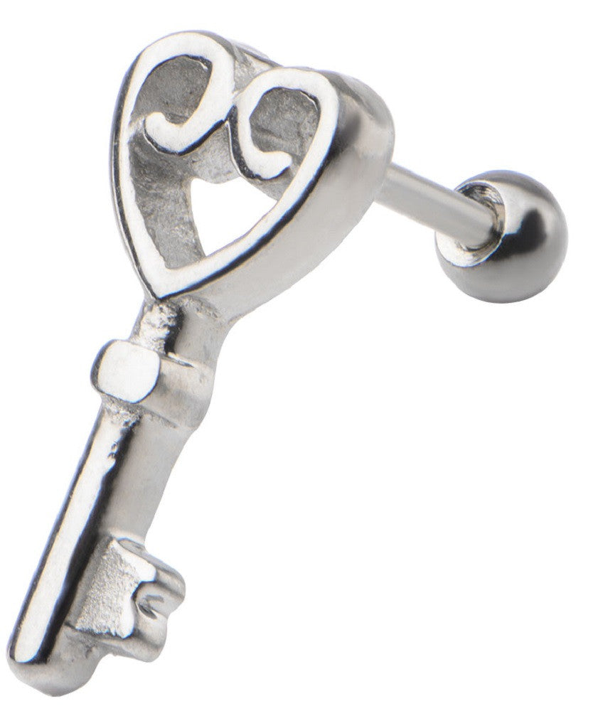 Tragus Barbell 18g 5/16 Cartilage Barbell with Heart Key End and Ball End