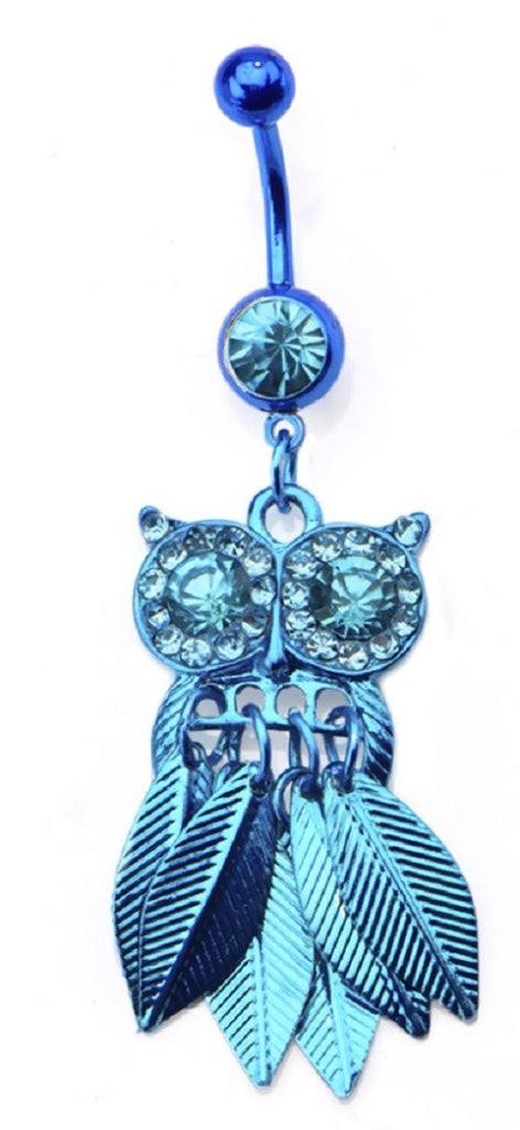 Belly Button Ring 14g 3/8 Navel with Color Plating Owl Dangle Charm