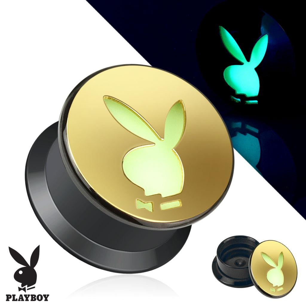 Earrings Ear plugs Playboy Bunny Cutout Gold IP Acrylic Glow in the Dark Screw Fit  5/8'' pair