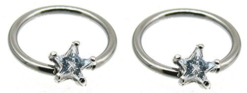 Body Accentz&reg; Nipple Ring Star Captive Bead Body Jewelry Pair 14 gauge HOC01 - Sold as a pair