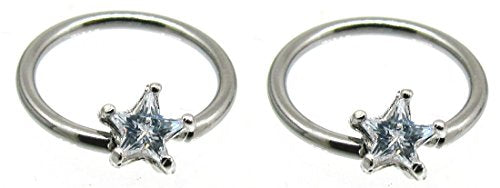 Body Accentz&reg; Nipple Ring Star Captive Bead Body Jewelry Pair 14 gauge - Sold as a pair