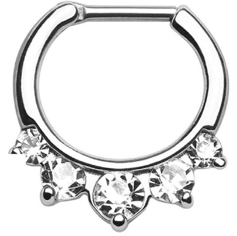 Five Pronged CZs 316L Surgical Steel Septum Clicker Ring 14 gauge