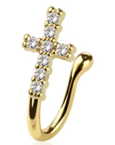 Body Accentz CZ Cross Shape Nose Clip On Faux No Piercing Needed Nose Ring