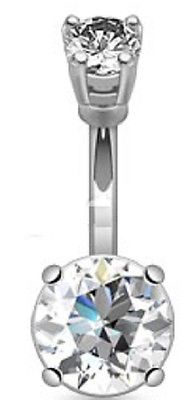 Belly Button Ring 14g 3/8 Big Round Gem Prong Set 316L Surgical Steel Navel Ring