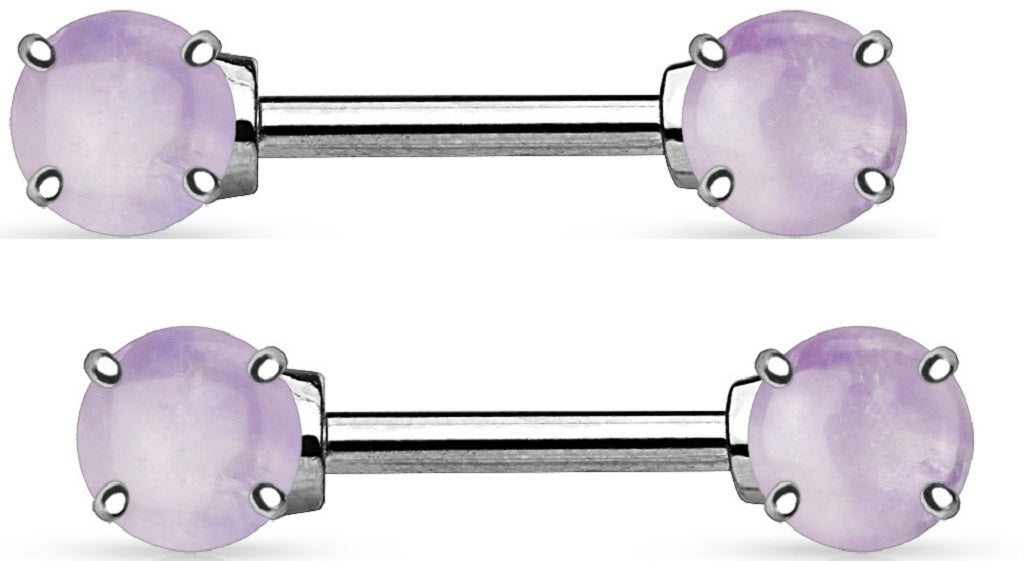 Body Accentz® Nipple Ring Bars Star Body Jewelry Pair 14 gauge  [Amethyst]