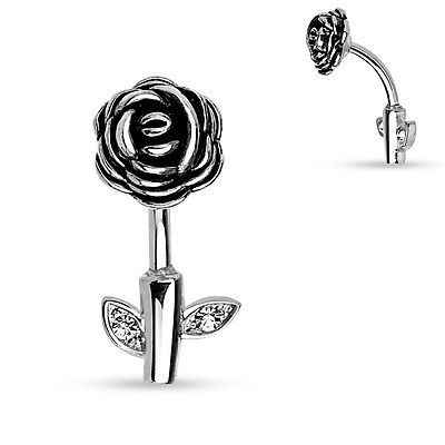 Belly Button Ring Navel Rose Stem 316L Surgical Steel Belly Button Rings [Goldtone]