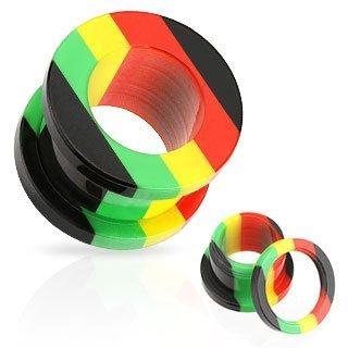 Tunnel All UV Rasta Stripe Screw-Fit Hollow Plug - Sold as a pair