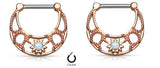 Nipple Rings Clickers Opal Set Sunburst Centered Filigree 316L Surgical Steel Sold as a pair 14g