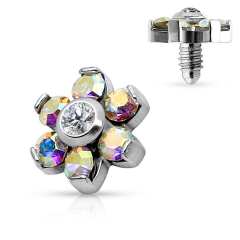 Dermal Anchor Top Prong Crystal Flower 316L Surgical Steel Internally Threaded 4mm top 14g