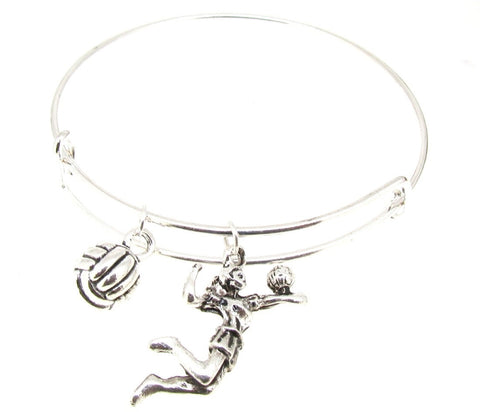 Expandable Bangle Bracelet Volley Ball Silver Plate