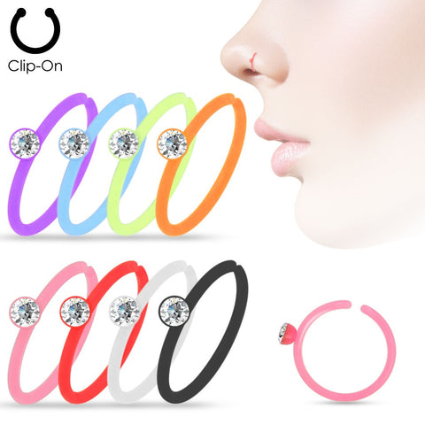 Nose Ring Crystal Set Assorted Color Acrylic Nose Hoop Mix Pack 7 Colors