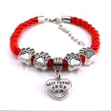 Hand Woven Rope Chain Charm Bracelet Best Friend Dog Paw Charm Bracelet for Pet Lovers