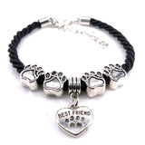 Hand Woven Rope Chain Charm Bracelet Best Friend Dog Paw Charm Bracelet for Pet Lovers