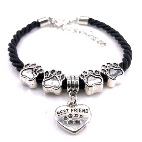Hand Woven Rope Chain Charm Bracelet Best Friend Dog Paw Charm Bracelet for Pet Lovers