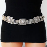 Tribal Bohemian Body Jewelry Silver 5 layers Vintage Flower Belly Chain Dance Belt Waist Jewelry