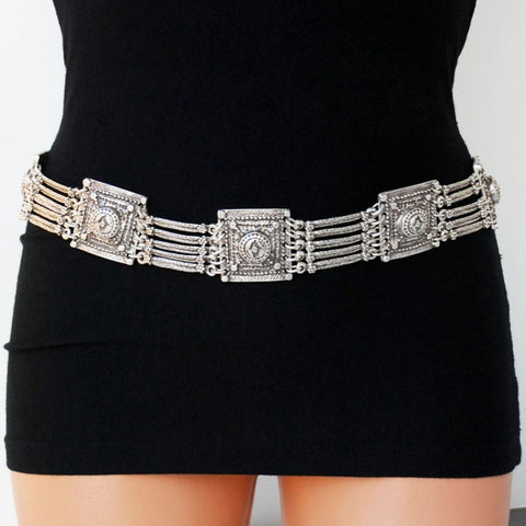 Tribal Bohemian Body Jewelry Silver 5 layers Vintage Flower Belly Chain Dance Belt Waist Jewelry