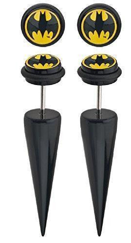 Earrings Rings Acrylic 18g Faux Tapers with Batman Logo Fronts. Sold as a pair