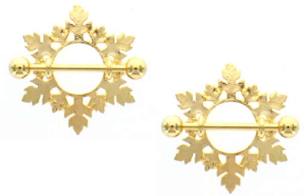 Nipple Bar Golden Snowflake Nipple Shield Ring Sold as pair