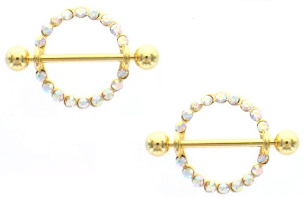Nipple Bar Golden Circle of Love Orbital Nipple Shield Ring Sold as pair
