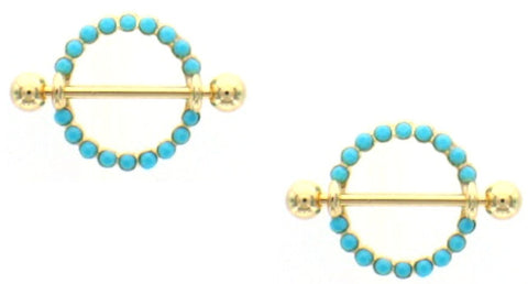 Nipple Bar Golden Circle of Love Turquoise Nipple Shield Ring Sold as pair