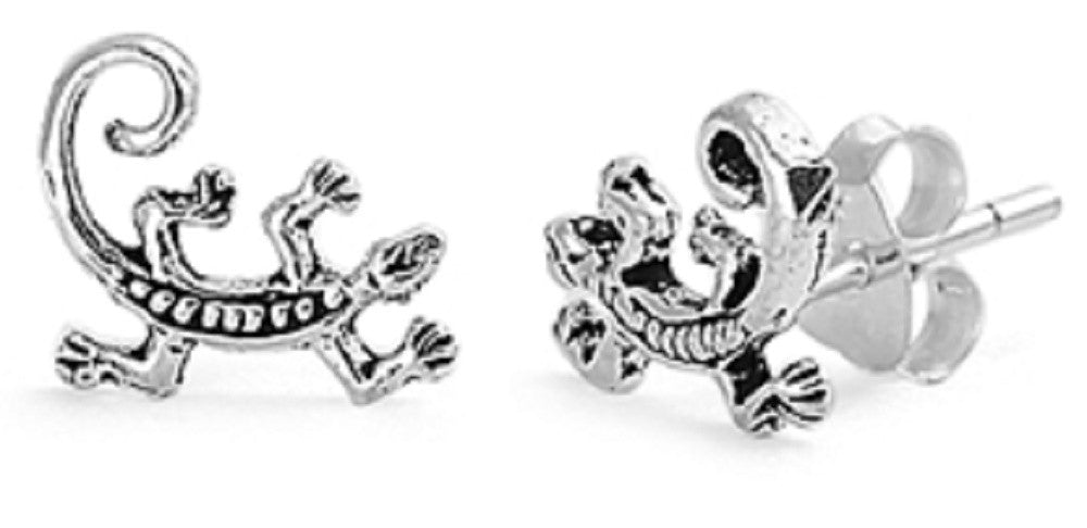 Pair of .925 Sterling Silver Gecko Lizard Stud Earrings Post