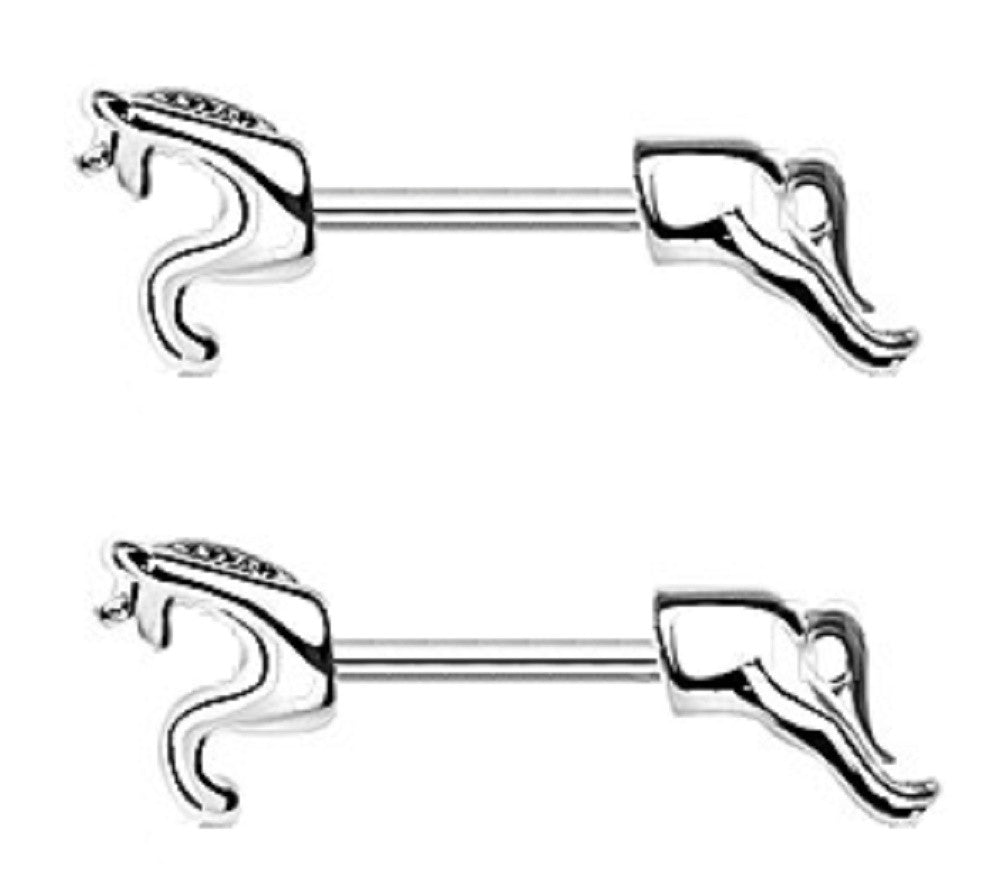 Nipple Ring Bars Unicorn Horse Steel Barbell  Pair 14g Sold as a pair