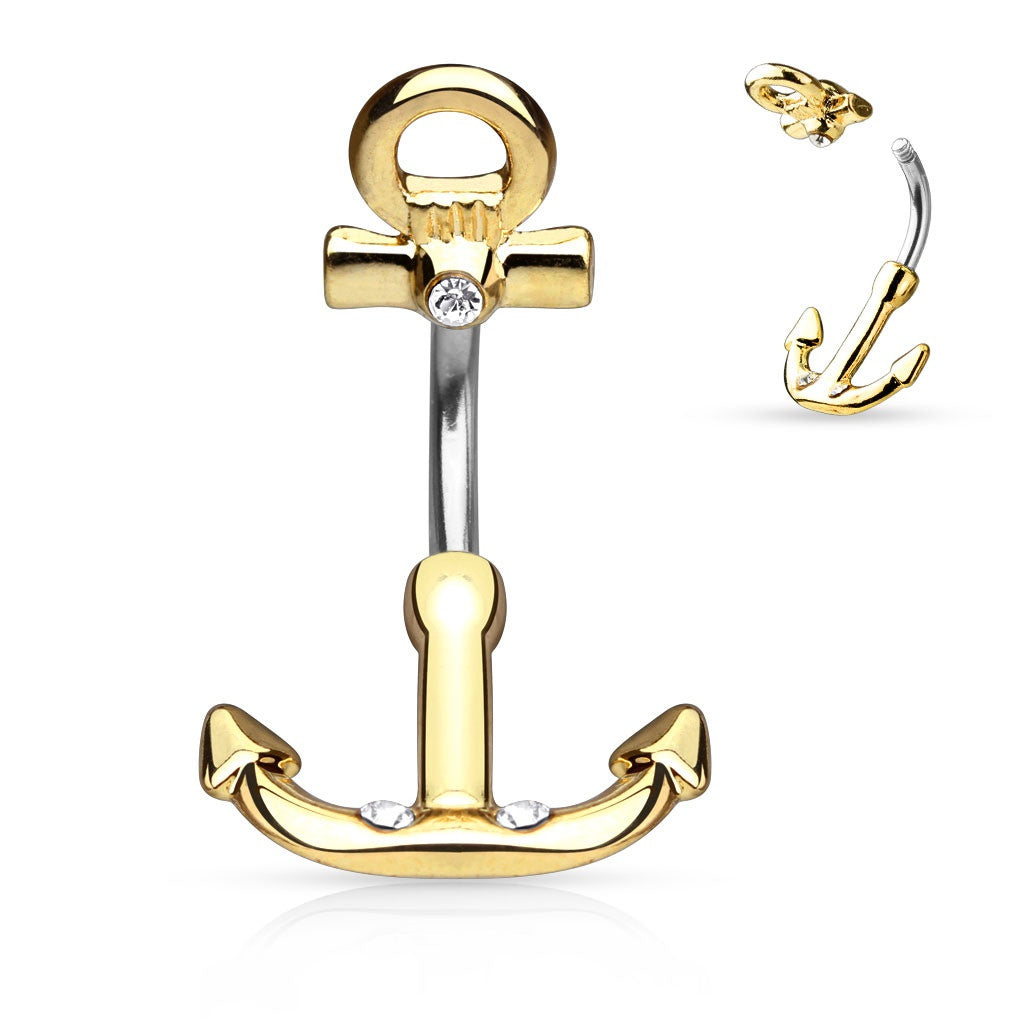 Belly Button Ring Navel Ship Anchor Navel Ring 316L Surgical Steel 14 Gauge