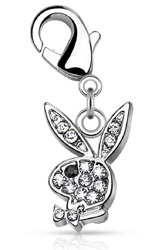 CZ Paved Playboy Bunny with Lobster Claw for Belly rings, Bracelets and More Carm