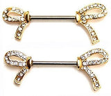 Nipple Shield Rings barbell  4g gold plate bow ribbon pair