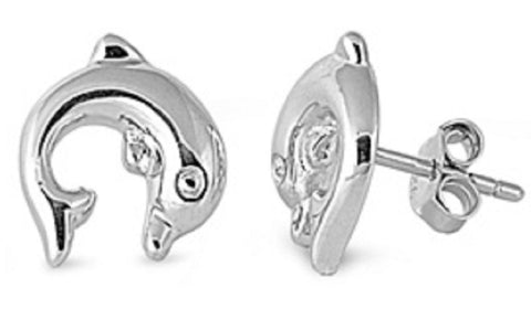 STERLING SILVER Silver Stud Earrings - Dolphin