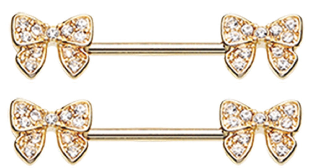 Nipple Bar Shield Rings barbell sold 14 gauge gold plate bow Sold as pair