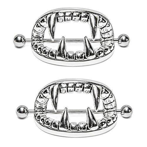 Body Accentz 14g Vampire Teeth Nipple Ring Shield sold as pair (14mm inner d...
