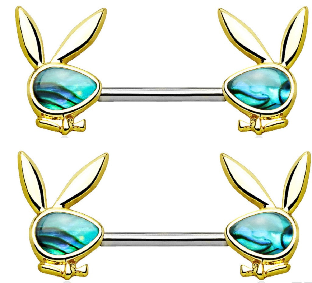 Body Accentz� Abalone Inlaid Face Playboy Bunny 316L Surgical Steel  sold as pair