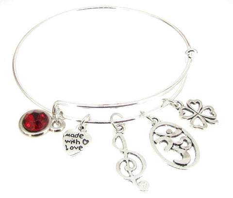 Four leaf clover Bracelet Silver Plate Expandable Bangle  Music Note G Clef
