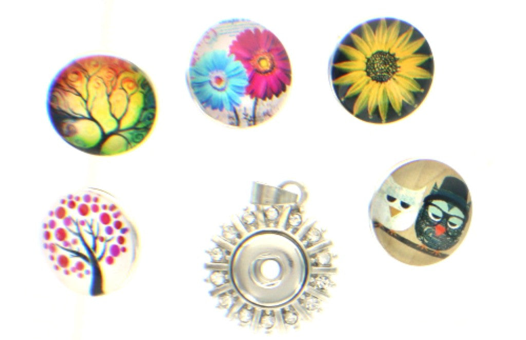 Pendant + 5pcs Snap glass  button charms  Jewelry Flowers Trees 18mm Sunflower