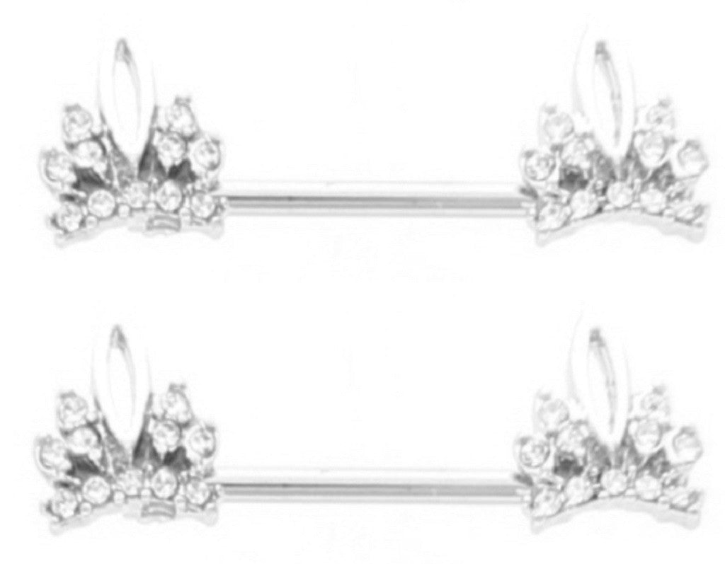 Nipple Ring Bars CZ crystal  Tiara Crown Jewelry Pair 14g Body Accentz