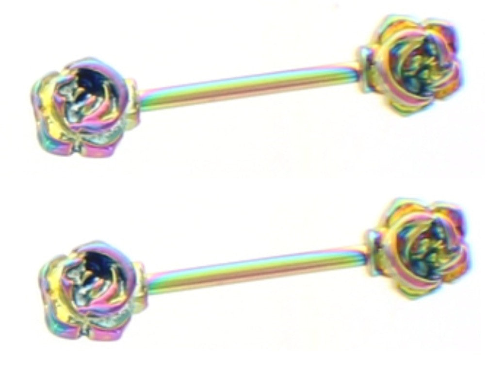 Nipple Ring Bars Rainbow Rose Jewelry Pair 14g Body Accentz