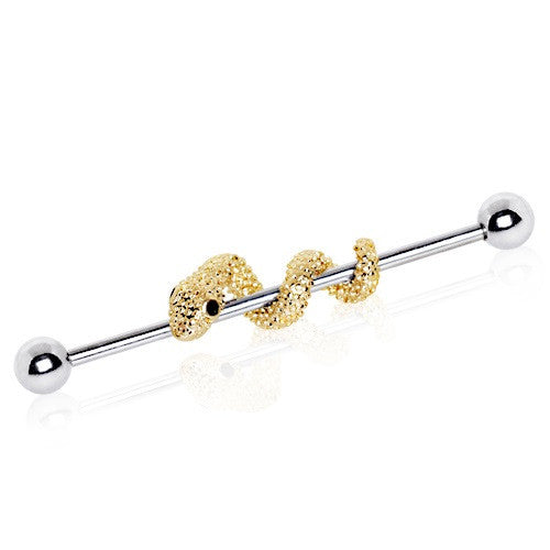 Industrial Barbell CZ 316L Stainless Steel Golden Tree Snake 1 1/2
