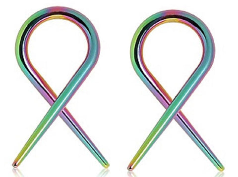 Earrings Rings 316l Surgical Steel Swirl Twist Tapers - Sold As a Pair 12g Rainbow