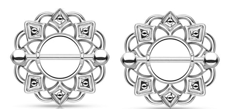 Nipple Rings Tribal Shield 316L Surgical Steel Barbell   Sold as a pair